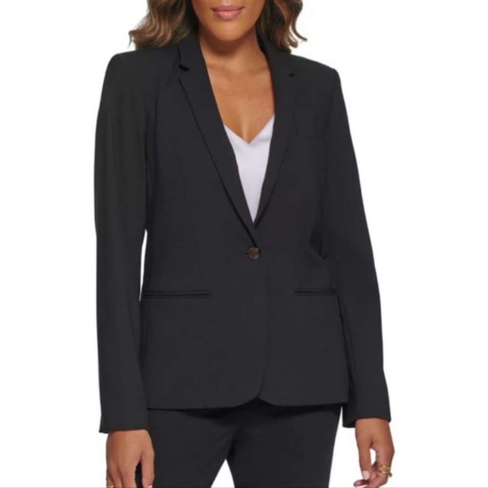 NWT Calvin Klein One Button Blazer Women's 4 Black Office Career Casual Retro